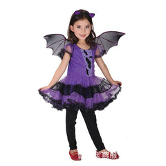Children's Halloween Costume Purple Dress with Bat Wings