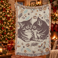 Cuddling Kittens Heirloom Woven Blanket