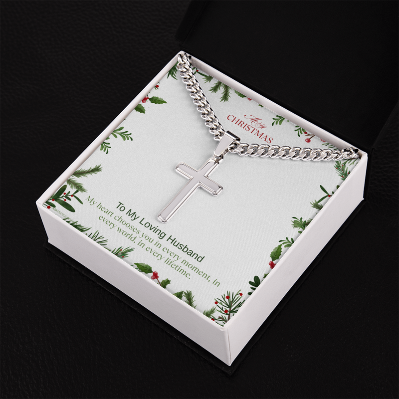 To My Loving Husband - Personalized Cross with Cuban Link Chain
