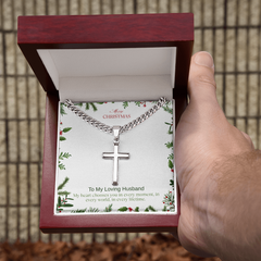 To My Loving Husband - Personalized Cross with Cuban Link Chain