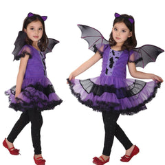Children's Halloween Costume Purple Dress with Bat Wings