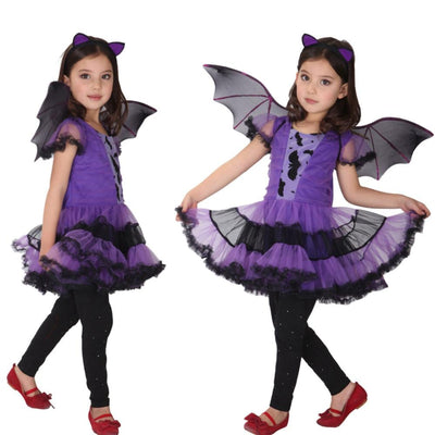 Children's Halloween Costume Purple Dress with Bat Wings